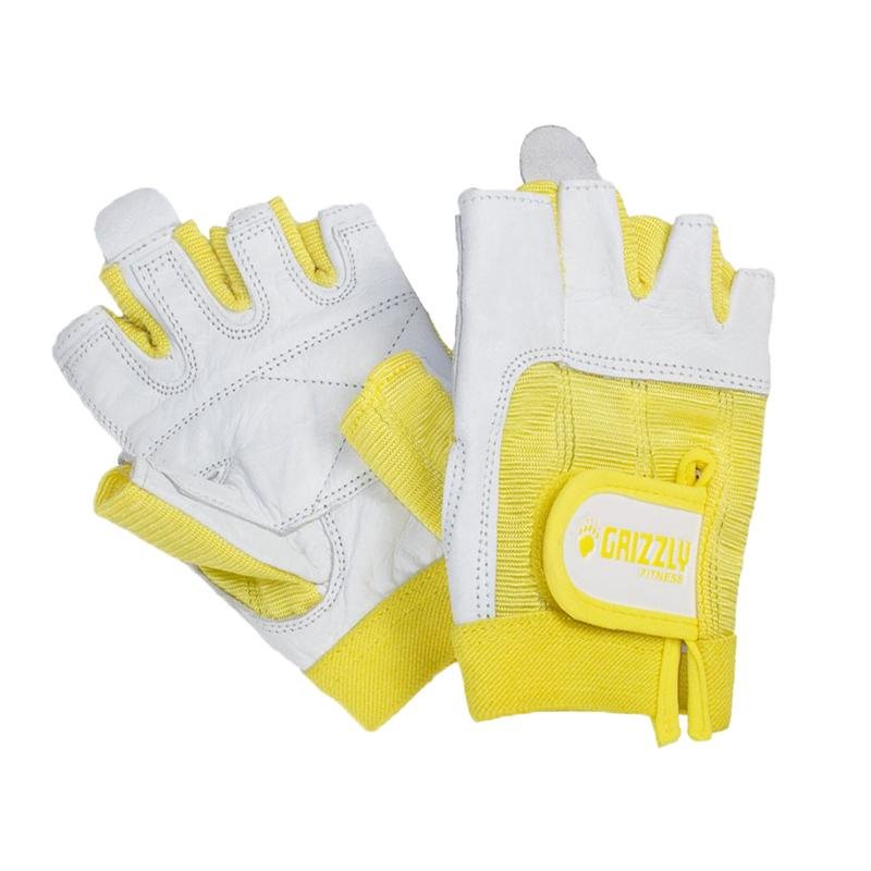 Grizzly Paw Premium Leather Padded Weight Training Gloves for Women - Yellow -